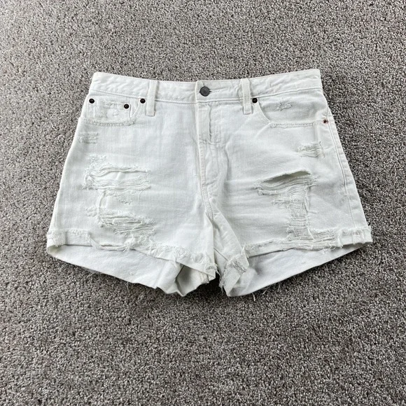Abercrombie & Fitch Shorts Womens 8 White Denim High Rise Distressed Cutoff - Picture 1 of 9
